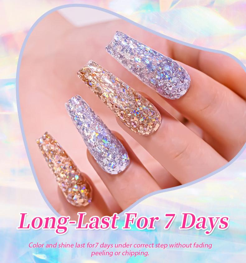 7.3ml Reflective Glitter Gel Polish (12 different color), Sparkly Shiny Gel Nail Art Varnish Manicure Kit, Soak Off LED Lamp