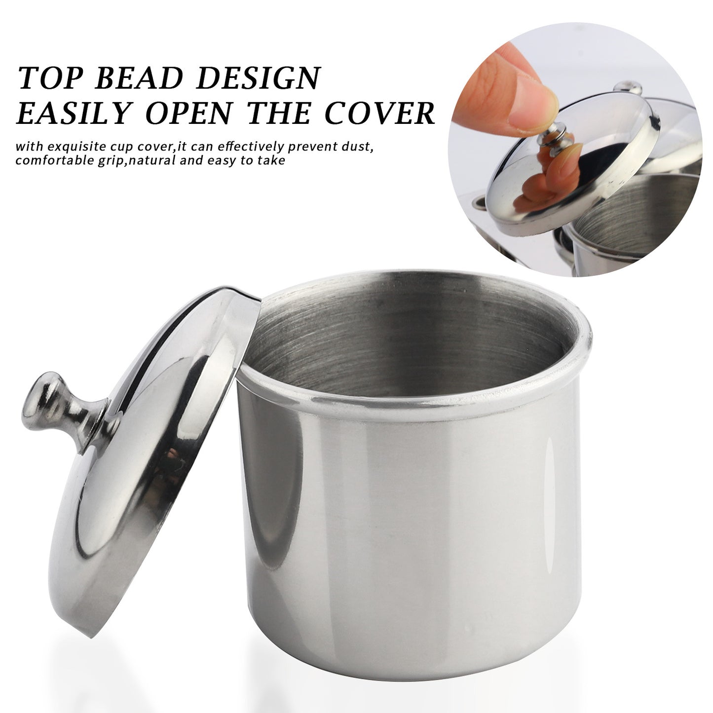 3 Pieces Acrylic Liquid Container Stainless Steel Acrylic Liquid Powder Cup Stainless Steel Nail Powder Holder Container with Lids for Nail Design Tools