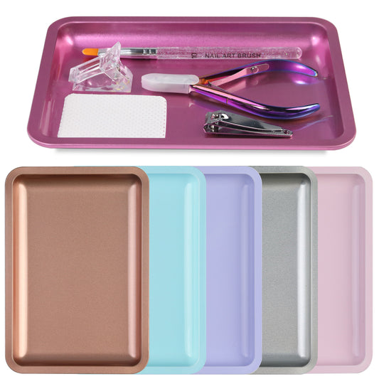 Square Stainless Steel Tray for Nail Art Tools, Jewelry, and Cosmetics Storage Metal Organizer Plate