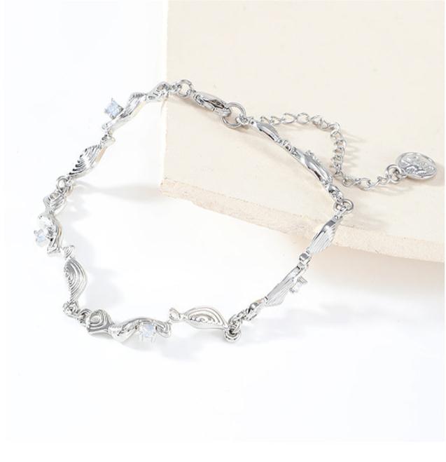 (Stainless)Whimsical Wave Charm Bracelet | Elegant Silver Craftsmanship