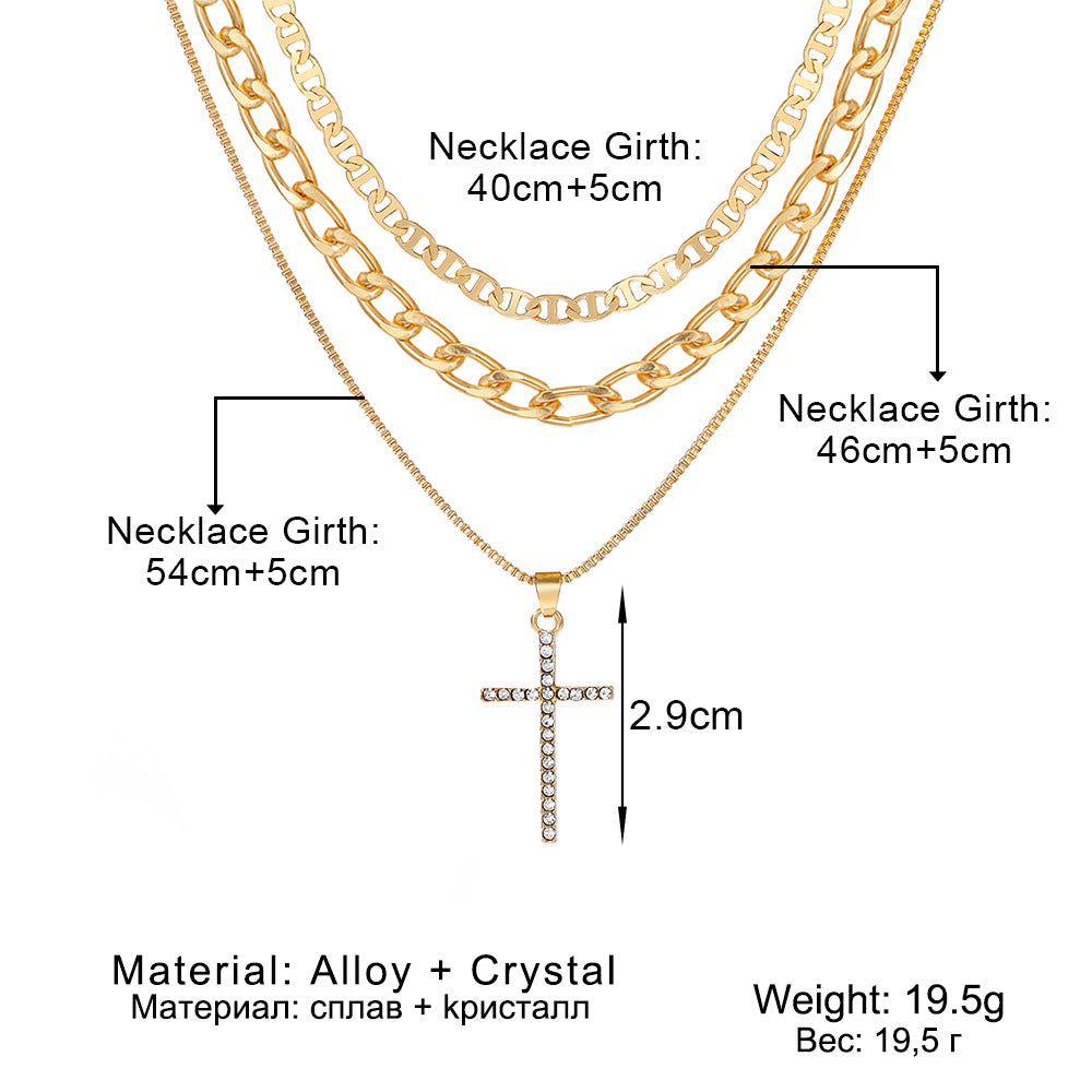 (Stainless)Chic Elegance Layered Chain Necklace with Cross Pendant: Fashion Meets Faith