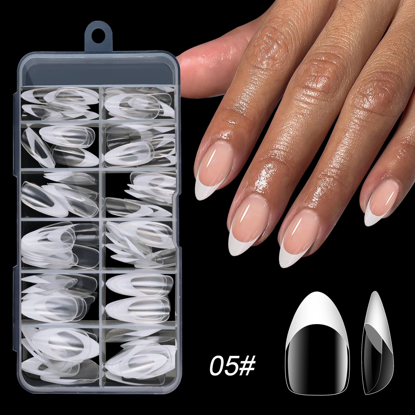 120PCS Almond French Tip Nails & Coffin French Tip Nails & Square French Tip Nails (11 different sizes)