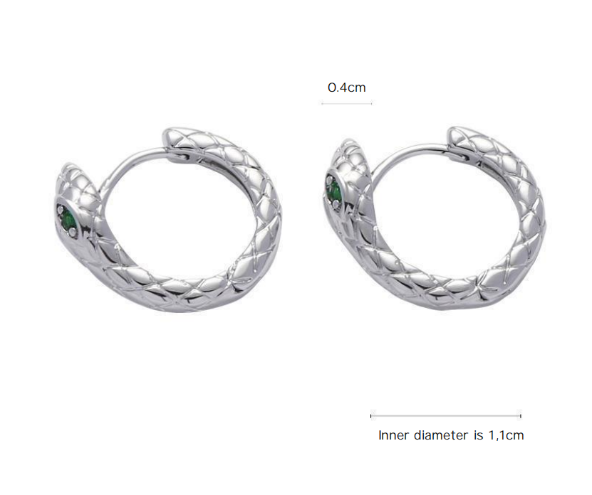 (Stainless)Snake-Embrace Alloy Hoop Earrings with Green Gem Eyes