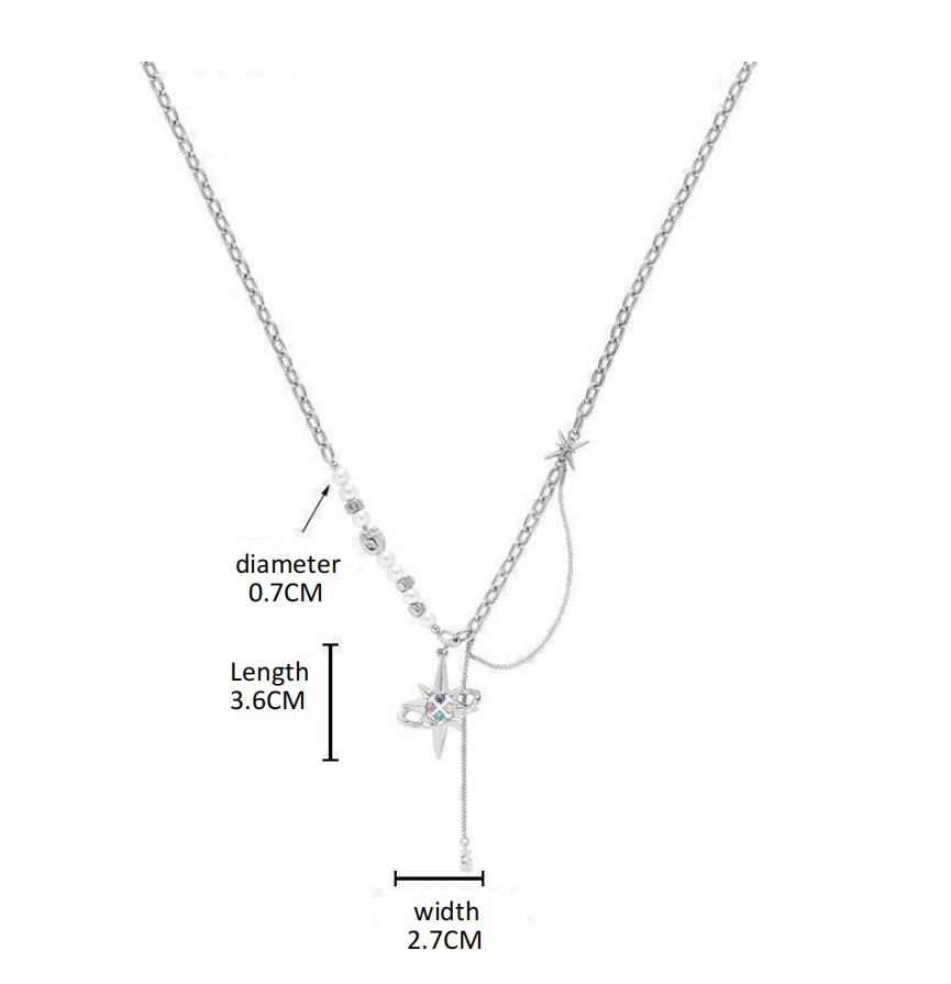 (Stainless)Starry Elegance: Pearl and Zircon Lariat Necklace