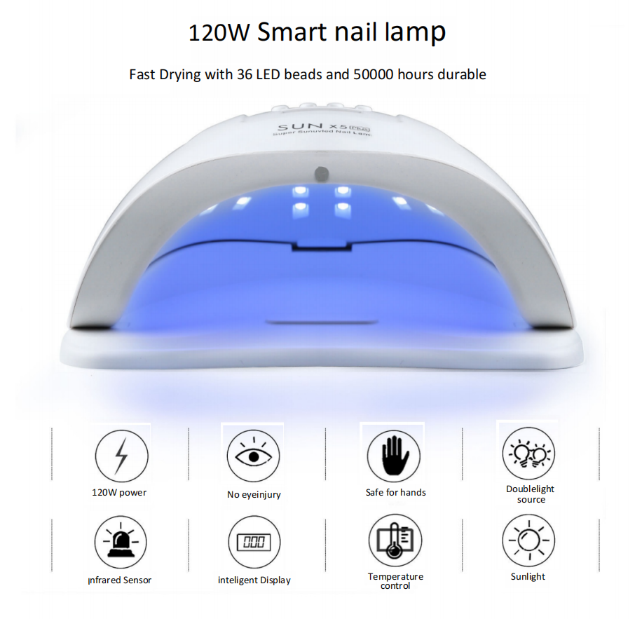 SUN x5plus 120W UV Nail Lamp, Professional LED Nail Lamp UV Light for Gel Polish Nails, Fast Drying Nail Dryer Nail Light with 4 Timers