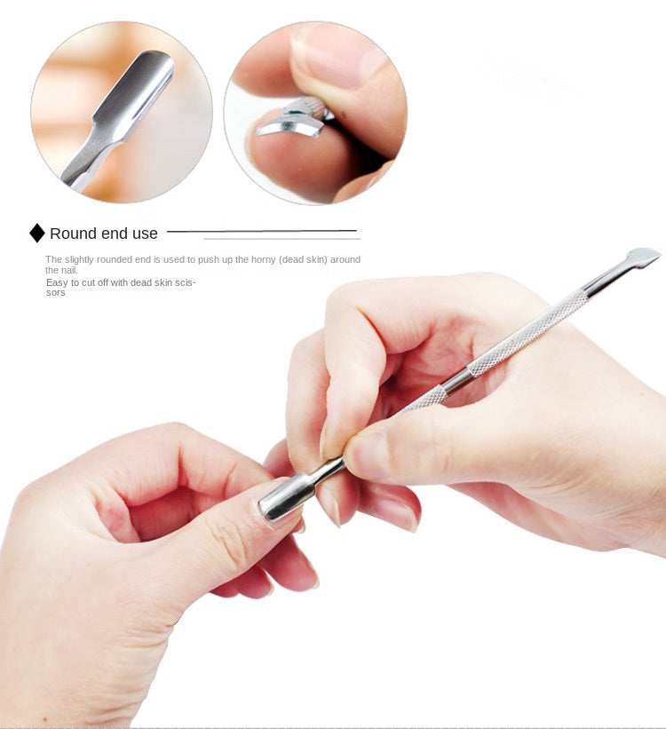 Cuticle Pusher Tool and Spoon Nail Cleaner - Professional Grade Stainless Steel Cuticle Remover and Cutter - Durable Manicure and Pedicure Tool - for Fingernails and Toenails (Silver)