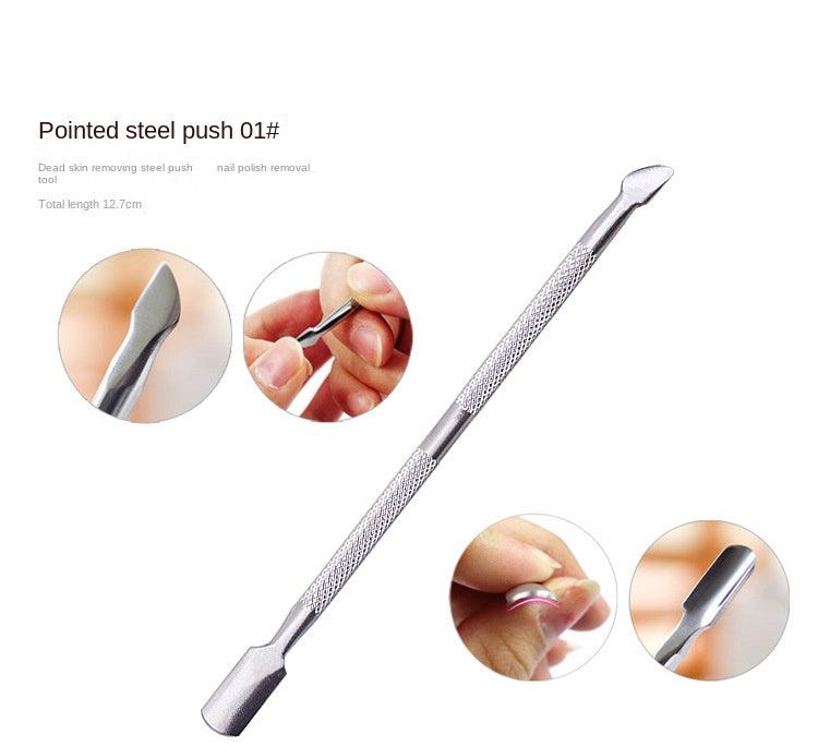 Cuticle Pusher Tool and Spoon Nail Cleaner - Professional Grade Stainless Steel Cuticle Remover and Cutter - Durable Manicure and Pedicure Tool - for Fingernails and Toenails (Silver)